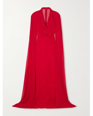 Elie Saab Cape-Effect Bow-Embellished Crepe Gown - Red