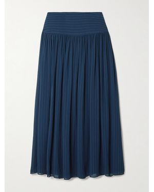 JOSEPH Santos Pinstriped Gathered Crepe Midi Skirt - Blue