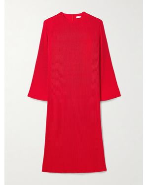 Tibi Plissé-Crepe Midi Dress - Red