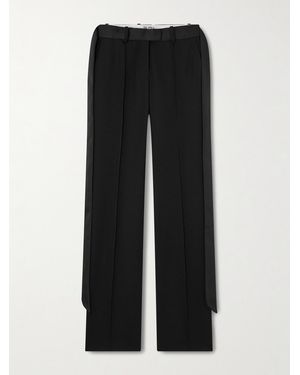 The Attico Tie-Detailed Belted Wool-Twill Straight-Leg Trousers - Black