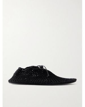 Christen Hand Crochet Ballerina Leather-Trimmed Flats - Black