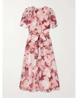 Erdem Belted Gathered Floral-Print Silk-Voile Midi Dress - Pink