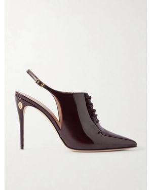 Jennifer Chamandi Lucio 105 Patent Leather Slingback Pumps - Brown