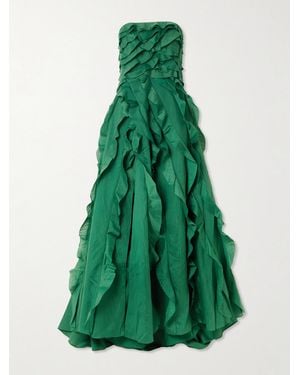 Aje. Allairie Strapless Ruffled Shirred Faille Gown - Green