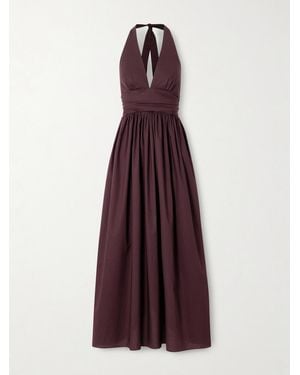Matteau Gathered Organic Cotton-Poplin Halterneck Maxi Dress - Purple