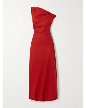 Faithfull the Brand Suis Off-The-Shoulder Draped Linen Midi Dress - Red