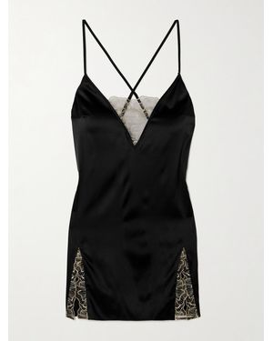 Coco De Mer Damona Metallic Lace-Trimmed Satin Chemise - Black