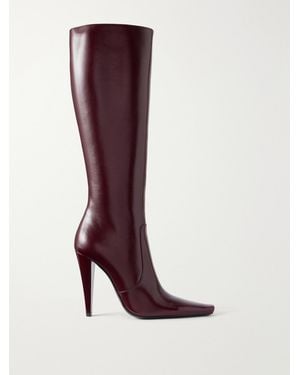Saint Laurent 77 110 Leather Knee Height Boots - Red