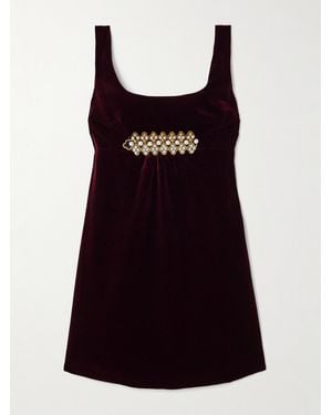 La DoubleJ Ella Embellished Cotton-Velvet Mini Dress - Black