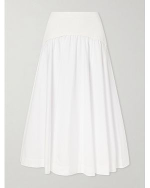 Jonathan Simkhai Ovie Pleated Ribbed Cotton-Poplin Midi Skirt - White