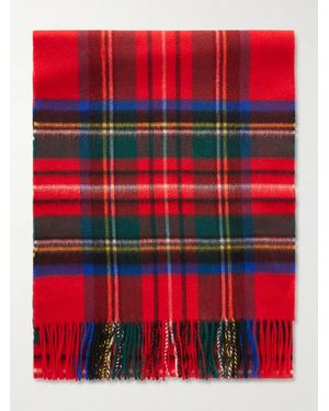 Johnstons of Elgin Fringed Checked Cashmere Scarf - Rouge