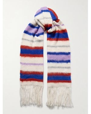 The Elder Statesman Thistle Fringed Striped Alpaca-Blend Scarf - Blue
