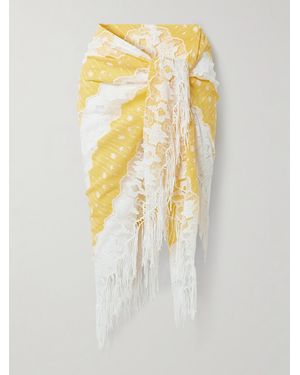 Miguelina Julia Fringed Embroidered Cotton-Voile And Lace Pareo - Mettallic