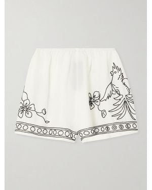 Bode Cockatoo Tap Bead-Embellished Cotton And Silk-Blend Shorts - Natural