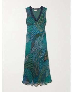 RIXO London Cyrus Midikleid Aus Bedrucktem Chiffon Mit Spitzenbesatz - Grün