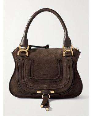 Chloé Marcie Small Leather-Trimmed Suede Shoulder Bag - Brown