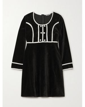 BATSHEVA Mason Satin-Trimmed Velvet Mini Dress - Black