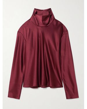 Leset Barb Draped Satin Blouse - Red