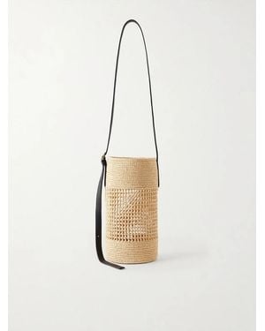 KHAITE Billie Small Leather-Trimmed Raffia Bucket Bag - White