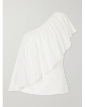 Rosie Assoulin Wedge Ruffled One-Shoulder Cotton-Voile Blouse - White