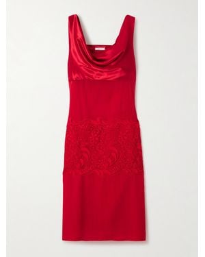 Ferragamo Midikleid Aus Seidenchiffon, Satin Und Spitze Mit Wasserfallausschnitt - Rot