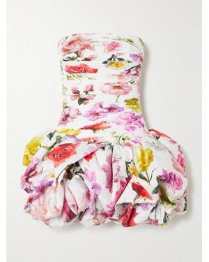 Aje. Violette Strapless Ruched Floral-Print Cotton Mini Dress - Pink