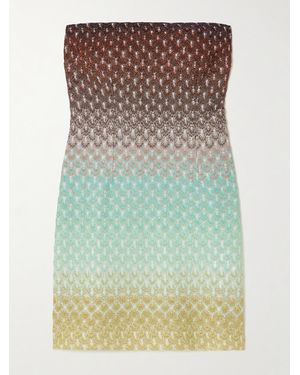 Missoni Strapless Metallic Crochet-Knit Mini Dress - Blue