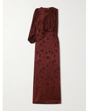 Erdem Draped Floral-Jacquard Crepon Gown - Red