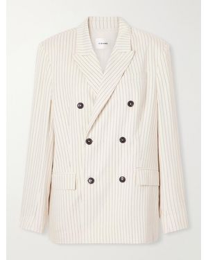 FRAME The Avenue Double-Breasted Striped Blazer - Natural