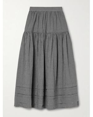 Doen Sebastiane Tiered Gingham Cotton-Voile Midi Skirt - Grey
