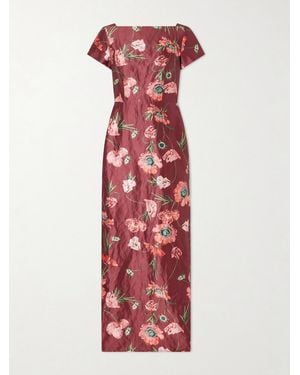 Erdem Floral-Print Textured Satin Dress
