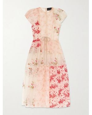 Simone Rocha Sheer Patchwork Floral Midi Dress - Pink