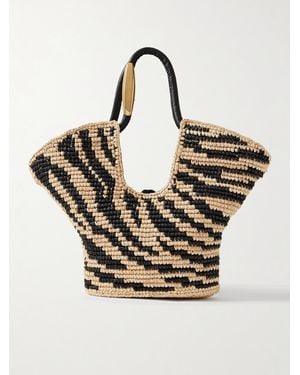 Zimmermann Goldentime Kleine Tote Aus Raffiabast Mit Jacquard-Muster Und Lederbesätzen - Natur