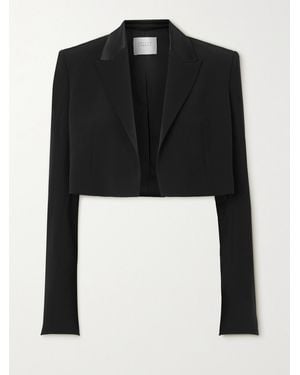 Galvan London Zengel Cropped Satin-Trimmed Crepe Blazer - Black