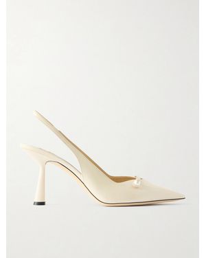 Jimmy Choo Amita 85 Faux-Pearl Embellished Patent-Leather Slingback Pumps - Natural