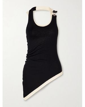 Jean Paul Gaultier Asymmetric Layered Buckled Ribbed Cotton-Jersey Tank - Black
