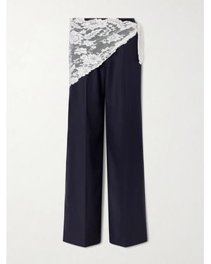 Sea Fiora Tropical Wool-Blend Wide Leg Pants - Blue