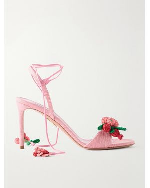 Aquazzura Botanica 105 Embellished Leather And Raffia Sandals - Pink