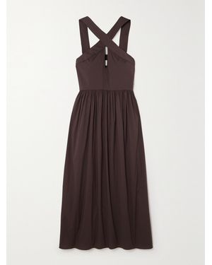 Max Mara Beachwear Stelvio Cutout Cotton-Blend Poplin Midi Dress - Brown