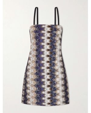 Missoni Striped Metallic Crochet-Knit Mini Dress - Blue