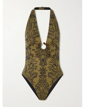 Ulla Johnson Milos Embellished Ring-Detailed Printed Swimsuit - Green
