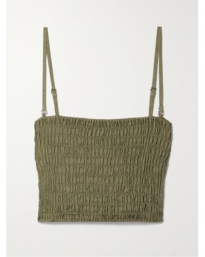 ATM Cropped Smocked Linen Top - Green