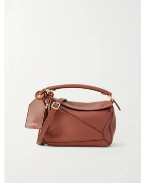 Loewe Featherlight Puzzle Mini Textured-Leather Top-Handle Bag - Braun