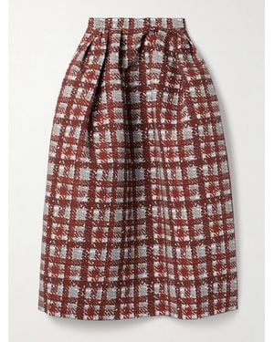 Oscar de la Renta Pleated Checked Faille Midi Skirt - Red
