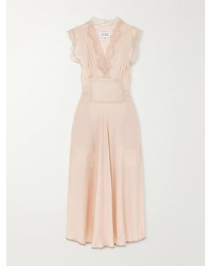 Maison Margiela Lace-Trimmed Satin Midi Dress - Natural