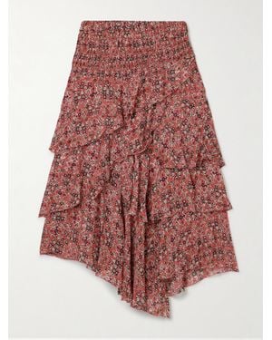 Isabel Marant Brigitte Asymmetrischer, Gestufter Rock Aus Bedrucktem Georgette Mit Volants - Rot