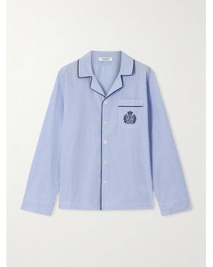 Sporty & Rich Embroidered Striped Cotton-Poplin Pajama Shirt - Blue