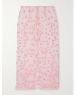 Cecilie Bahnsen Gus Embellished Tulle Midi Skirt - Pink
