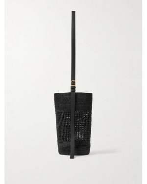 KHAITE Billie Leather-Trimmed Raffia Bucket Bag - White