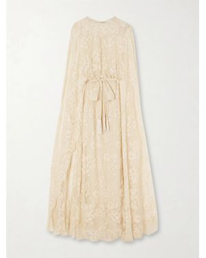 Zimmermann Valiant Belted Cape-Effect Lace Maxi Dress - Natural